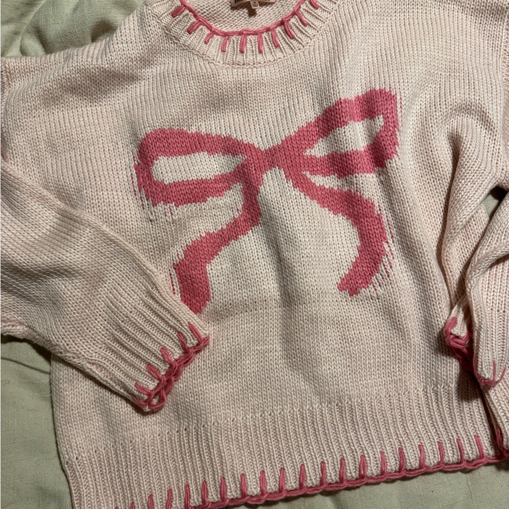 Charming Pink Bow Knit Sweater
